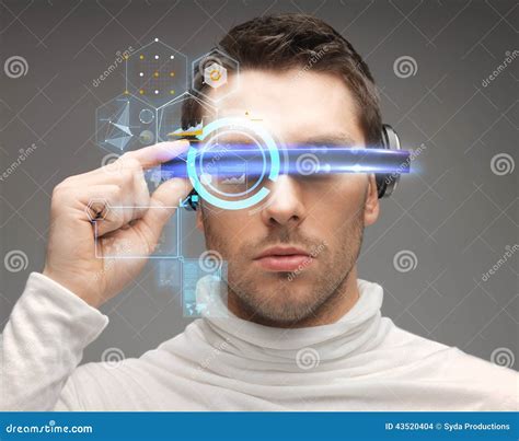 Man With Futuristic 3d Glasses And Sensors Royalty-Free Stock Photo ...