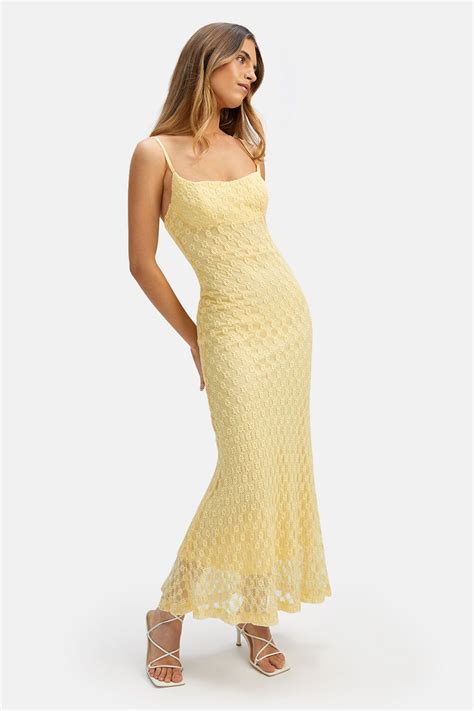 Adoni Mesh Midi Dress In Canary Yellow Lace Midi Dress Pretty