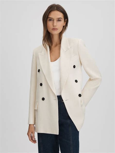 Reiss Bronte Textured Double Breasted Blazer Reiss Usa