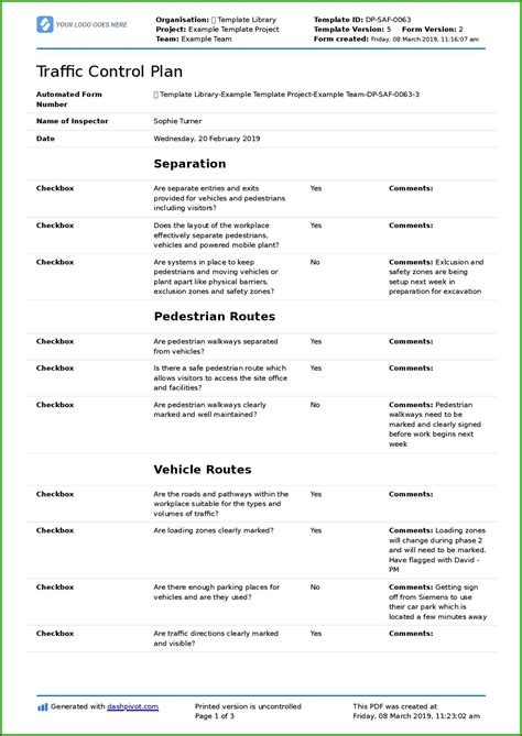 Traffic Control Plan Drawing Template