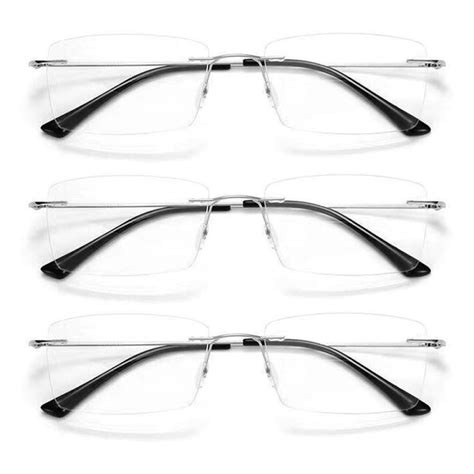 3 Pairs Of Rimless Blue Light Blocking Silver Nearsighted Glasses For