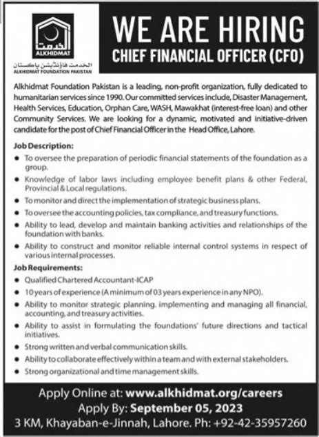 Al Khidmat Foundation Pakistan Lahore Job 2023 2024 Job Advertisement