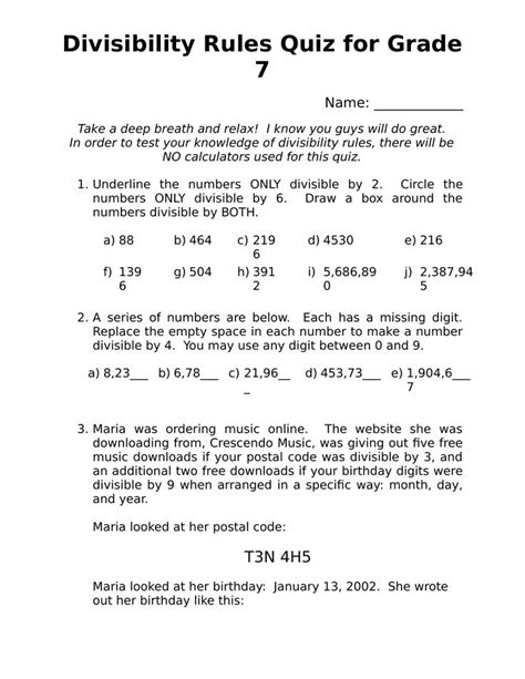 Divisibility Rule Of 7 Worksheet