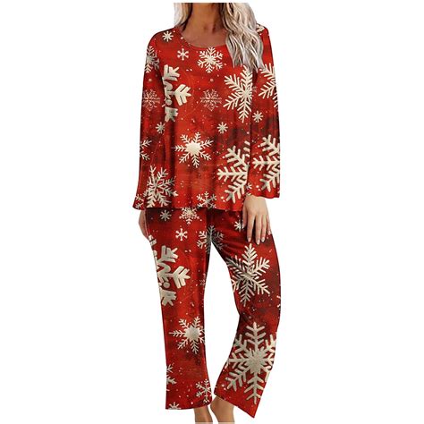 Tnhcen Women's Joyful Christmas Graphic Pajamas Long Sleeve Crew Neck ...