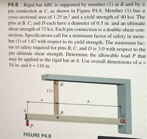 Solved P4.8 Rigid bar ABC is supported by member (1) at B | Chegg.com