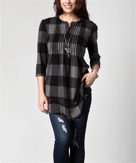 Look At This Charcoal Buffalo Check Notch Neck Pin Tuck Tunic Plus On