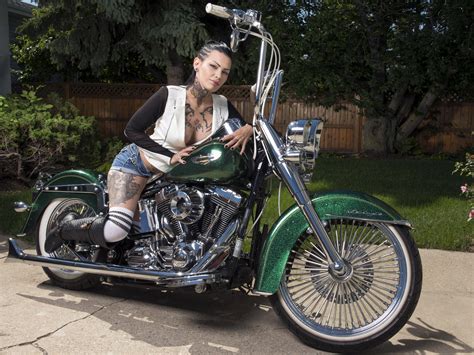 Wallpaper Darcy Diamond Brunette Harley Davidson Motorcycle Non Nude Shorts Cleavage