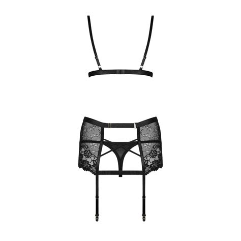 Verführerisches 3 teiliges Set aus zarten Materialien schwarz Dessous