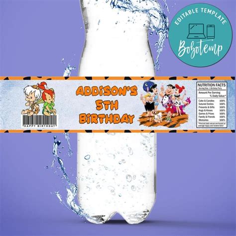 Flintstone Birthday Water Bottle Label Template Createpartylabels