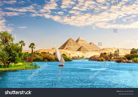 beautiful nile scenery sailboat nile  stock photo