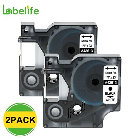 Labelife 2 Pack 43613 6mm Black On White Label Tapes Compatible For