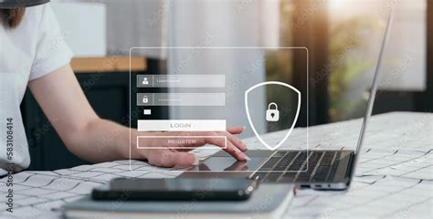 woman typing login and password in the concept of cyber security ...