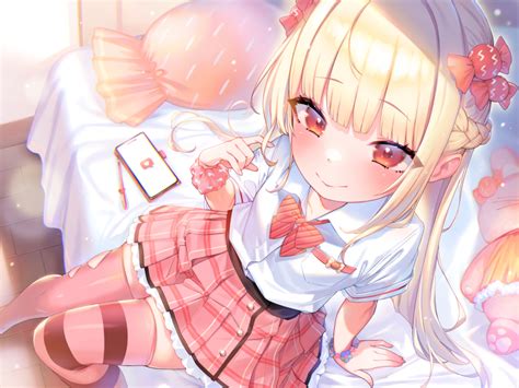 Henreader Original Absurdres Highres Non Web Source 1girl Blonde Hair Blush Bow Bowtie