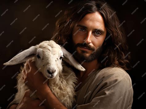 Premium Ai Image Beautiful Jesus Christ Of Nazareth Holding A Lamb