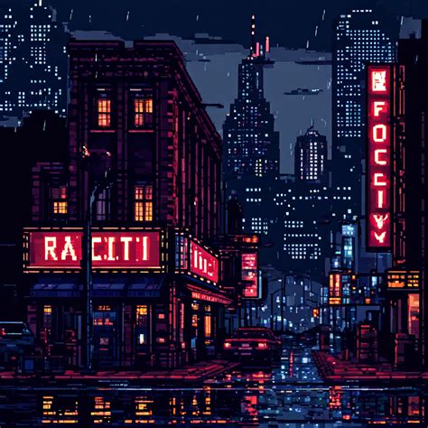 Night city sign written raccoon city pixel art by David Alejandro Gen ...