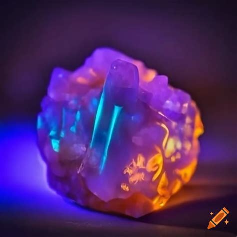 Magical Runes Carved Into A Purple And Cyan Crystal With An Orange Glow