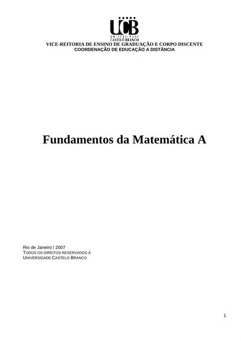 Pdf Fundamentos Da Matem Tica A Ucbweb Castelobranco Brucbweb