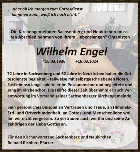 Traueranzeigen Von Wilhelm Engel Trauer Wlz Online De