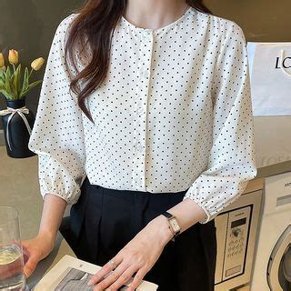 Kolopara Puff Sleeve Dotted Blouse YesStyle