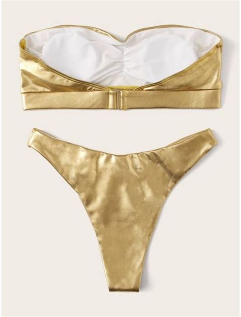 Buy Metallic Bandeau With High Cut Bikini Set Online Topofstyle