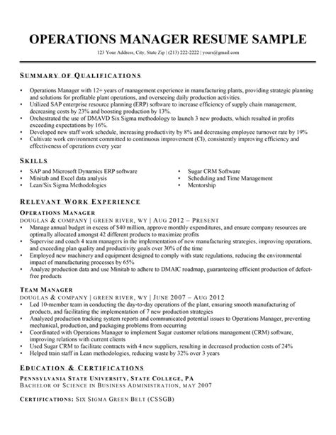 Operations Manager Resume Sample And Writing Tips Rc