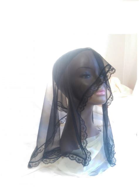 Black Mourning Funeral Chapel Scarf Veil Sheer Nylon And Black Heart Lace Head Covering Gothic