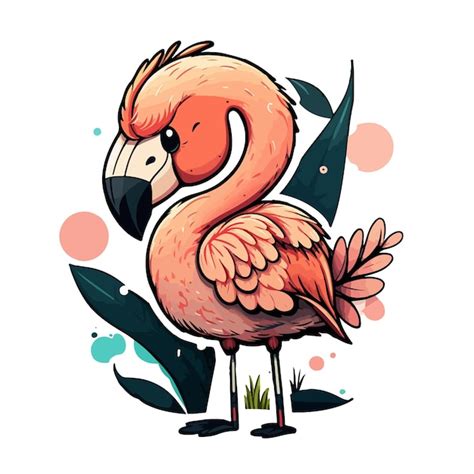 Style De Dessin Anim Mignon Flamant Rose Vecteur Premium