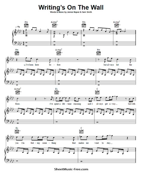 Writing's On The Wall Sheet Music Sam Smith - ♪ SHEETMUSIC-FREE.COM