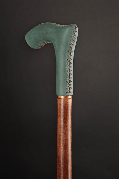 LEATHER Walking Stick Green - Handle Wood Walking Cane, Elegant Walking ...