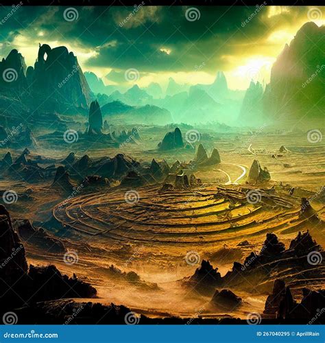 Lost World Under a Gloomy Sky. Remains, Ruins Stock Illustration