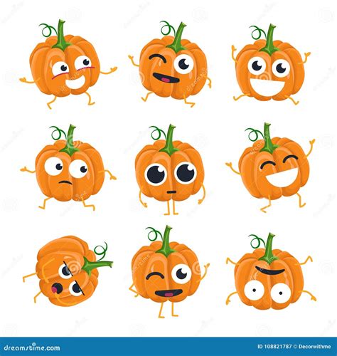 Calabaza Divertida Emoticons Aislados Vector De La Historieta