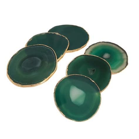 Porta Taça Pedra Ágata Verde Borda Dourada kit 6 Uni Elo7