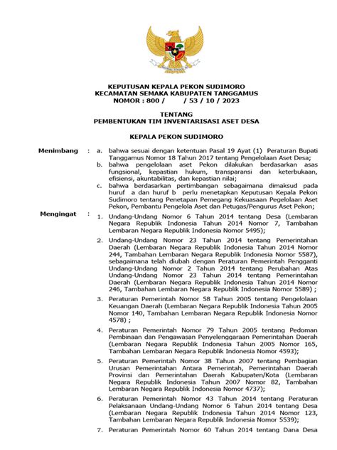 Form 1 Sk Tim Inventarisasi Aset Desa Contoh Pdf