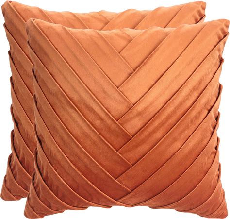 Tosleo Orange Velvet Throw Pillow Covers 18x18 Inch Pack Of 2 Decorative Pillow