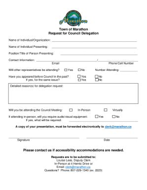 Fillable Online Town Of Marathon Request For Council Delegation Fax