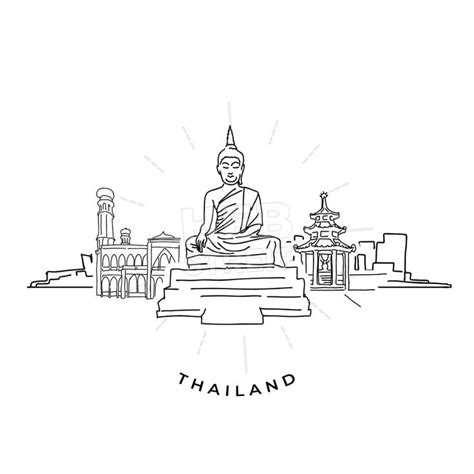 Thailand Buddha And Landmarks Drawing - HEBSTREITS | Drawings, Travel journal scrapbook, Thailand