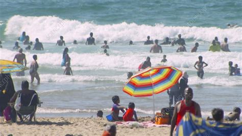 Busy beach in summer - Stock Video Clip - K010/8458 - Science Photo Library