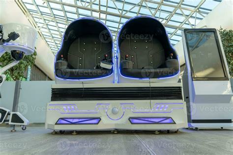 3D Virtual reality chairs in a entertainment mall. playing games in VR ...