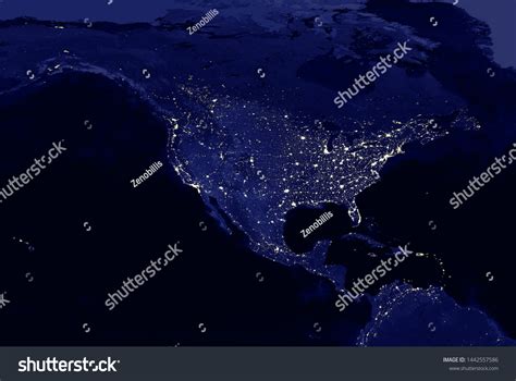 American Continent Electric Lights Map Night Stock Illustration