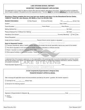 Fillable Online In District Transfer Request Application Lake Stevens