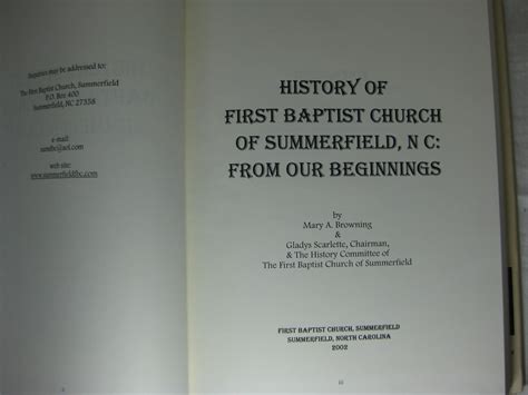 History of First Baptist Church Summerfield NC : From Our Beginnings by