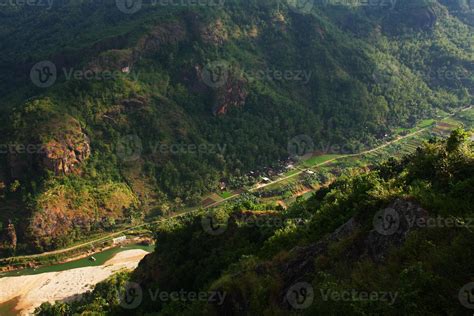 Beatiful View Of The Village In A Valley Between Two Hills From Furit