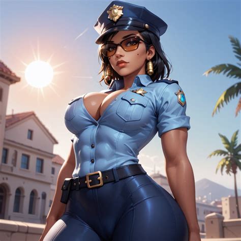 Overwatch Hentai Porn Pharah Looking Down Police Uniform Dark Skinned Female Ai Generated