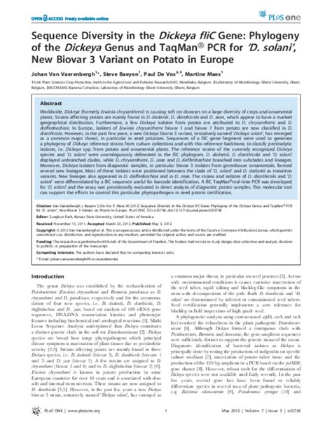 Pdf Sequence Diversity In The Dickeya Flic Gene Phylogeny Of The Dickeya Genus And Taqman