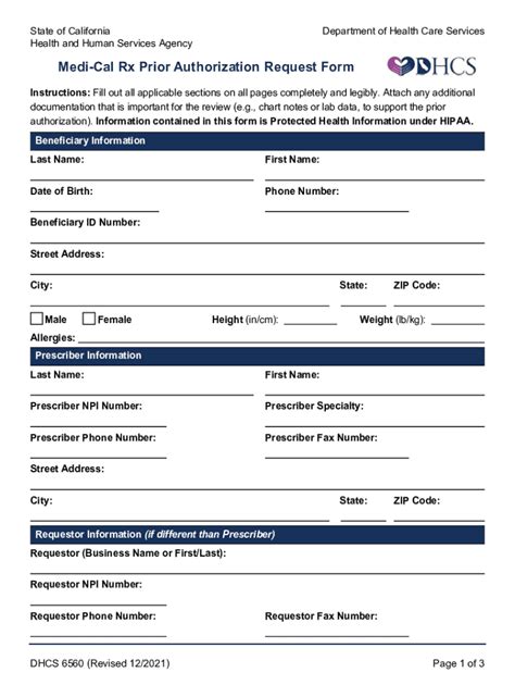 Fillable Online Medi Cal Rx Prior Authorization Request Form Fax Email