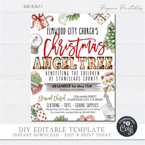 Editable Christmas Angel Tree Flyer Giving Tree Flyer Angel Tree