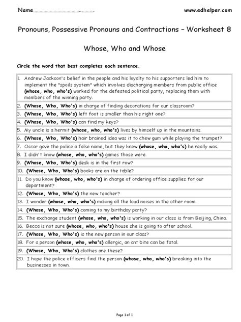 Edhelper Pronouns Mixed Worksheet Pdf Worksheets Library