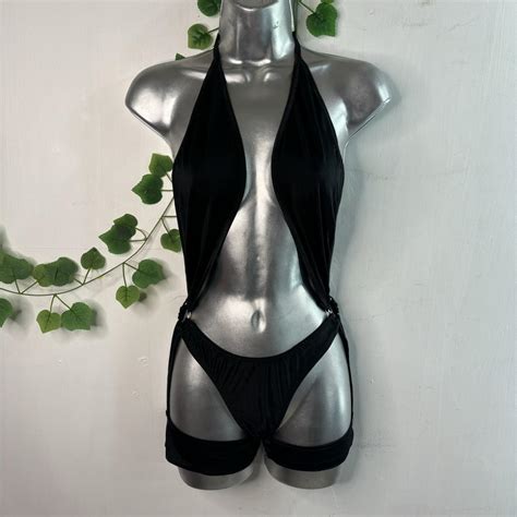 Black Halter Neck Bikini With Adjustable Straps Depop