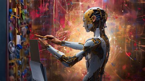 AI Artificial Intelligence Humanoid painting on canvas, AI art generator technology concept ...