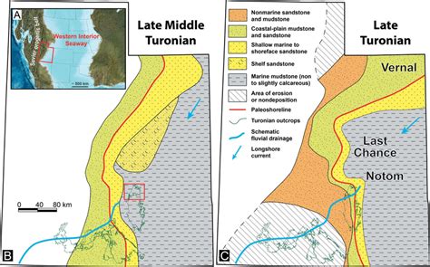 A Middle Turonian Paleogeographic Map Illustrating The Extent Of The